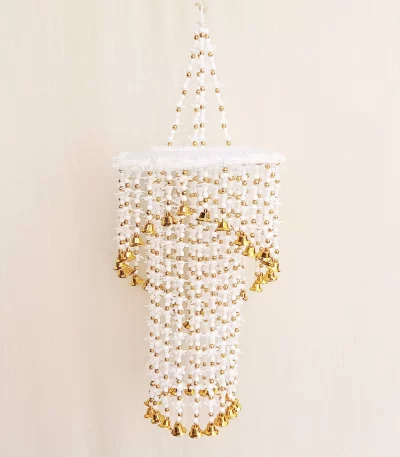 Beautiful-White-Golden-Beads-three-layer-Jhumar-for-Diwali-Decor