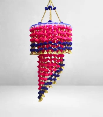 Pink-Blue-Pompom-Two-layer-Jhumar