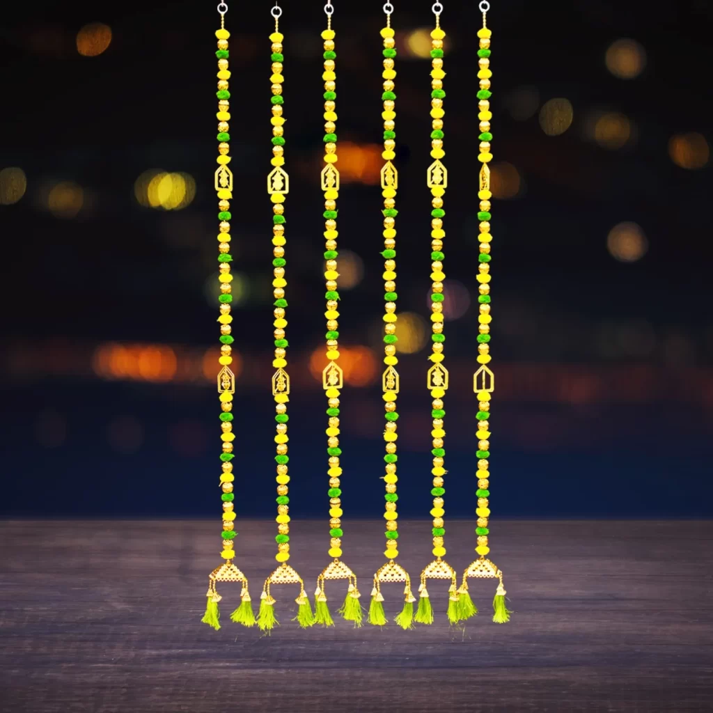 yellow-green-pompom-diwali-latkan-with-golden-bell-best-for-festivals-weddings