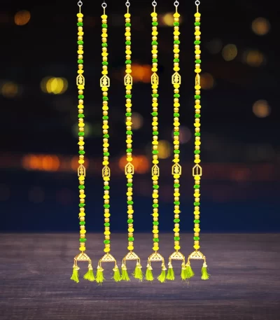 yellow-green-pompom-diwali-latkan-with-golden-bell-best-for-festivals-weddings
