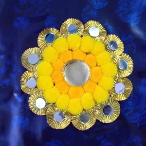 yellow-orange-pom-pom-diya-mat