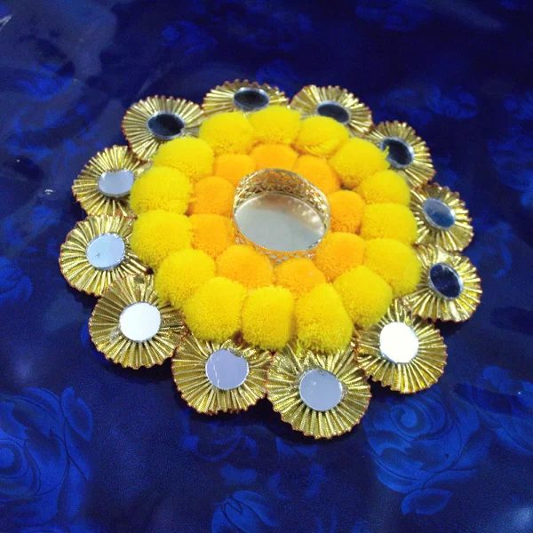 yellow-orange-pom-pom-diya-mat-with-mirror-work