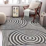 Modern Boho Black & Ivory Braided Area Rug – Geometric Concentric Circle Pattern