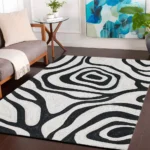 Modern Abstract Black & White Swirl Area Rug
