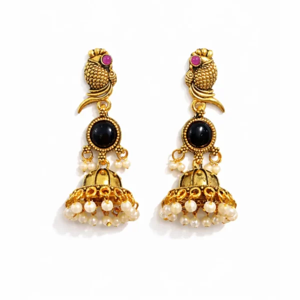 gold-plated-peacock-jhumka-earrings-black