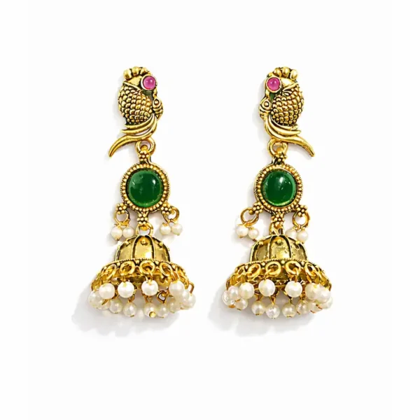 gold-plated-peacock-jhumka-earrings-green
