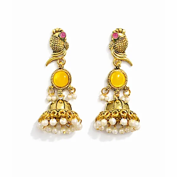 gold-plated-peacock-jhumka-earrings-yellow