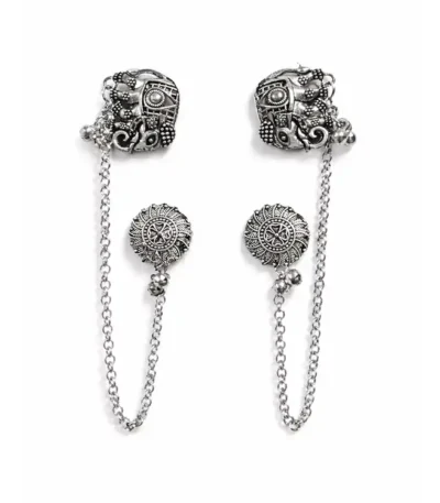 oxidized-silver-elephant-charm-chain-drop-earrings