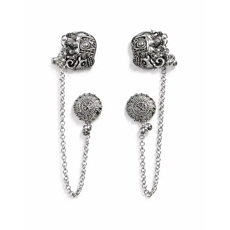 oxidized-silver-elephant-charm-chain-drop-earrings