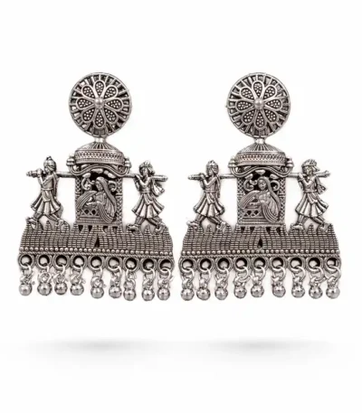 oxidized-silver-temple-design-jhumka-earrings