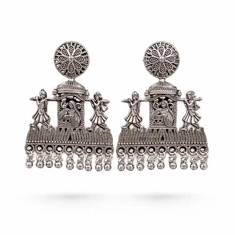 oxidized-silver-temple-design-jhumka-earrings