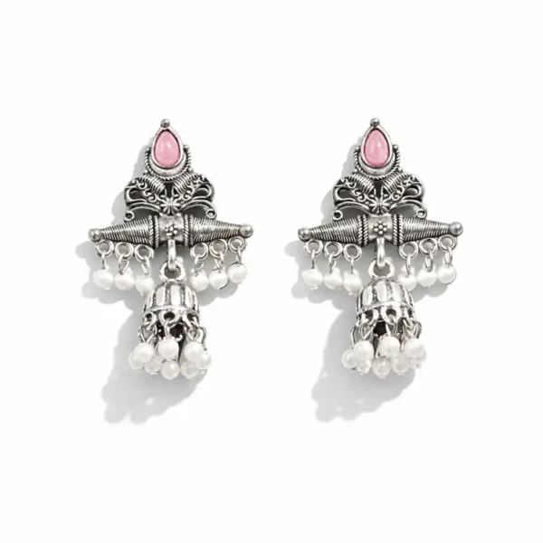 silver-tribal-jhumka-earrings-with-baby-pink-pearl-tassels