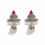 silver-tribal-jhumka-earrings-with-red-pearl-tassels