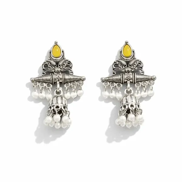 silver-tribal-jhumka-earrings-with-yellow-pearl-tassels